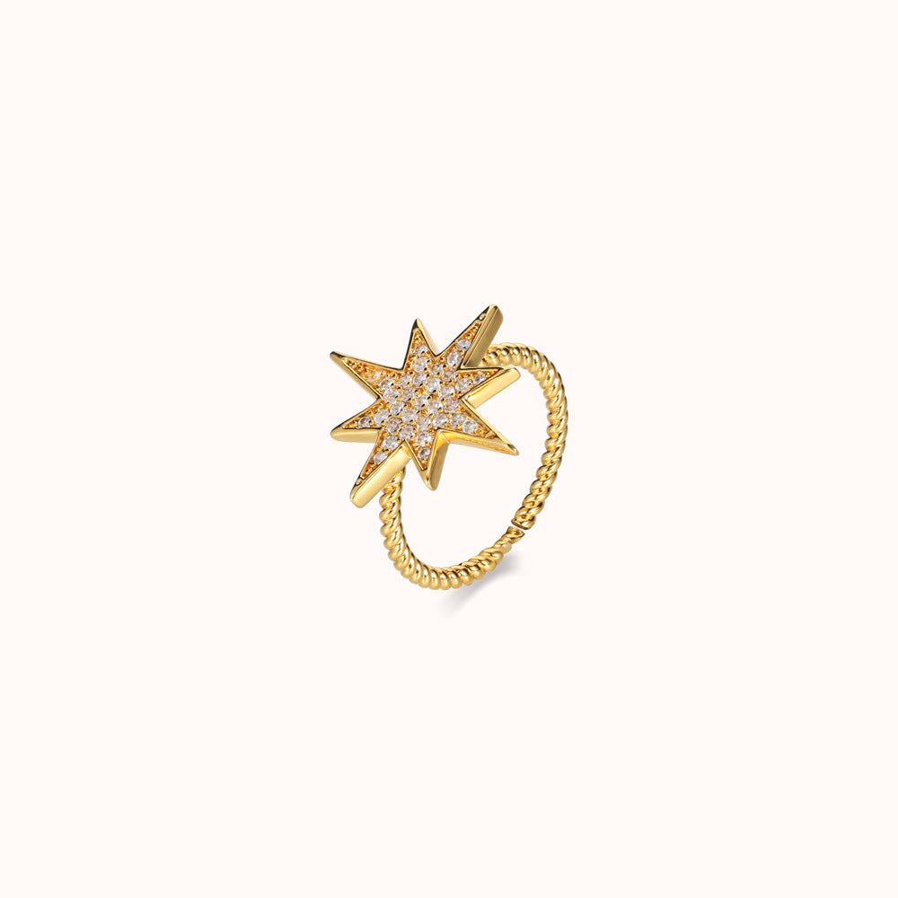 French creative star ring, internet famous and popular, small and fresh diamond studded star ring, female creative meteor ring, trendy style