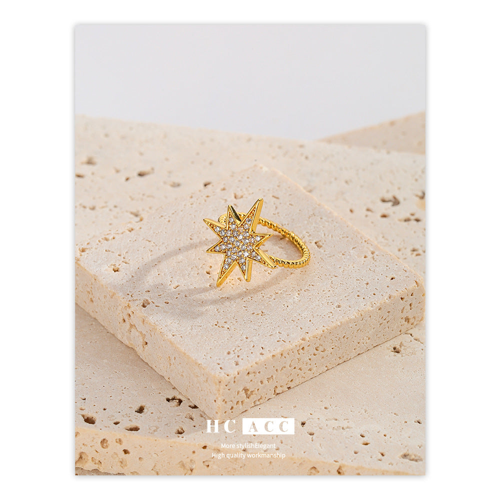 French creative star ring, internet famous and popular, small and fresh diamond studded star ring, female creative meteor ring, trendy style