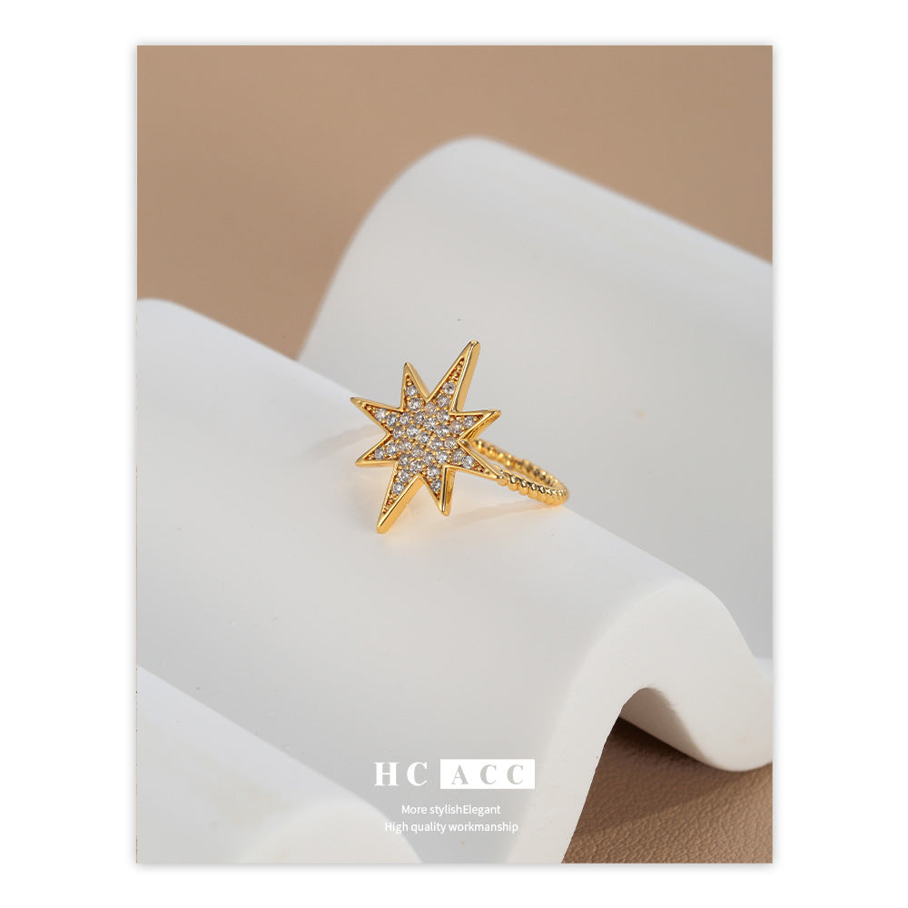 French creative star ring, internet famous and popular, small and fresh diamond studded star ring, female creative meteor ring, trendy style